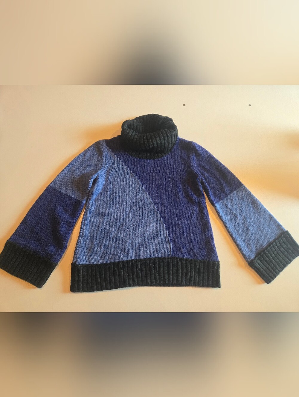 a.n.a Blue & Black Color Block Turtleneck Sweater